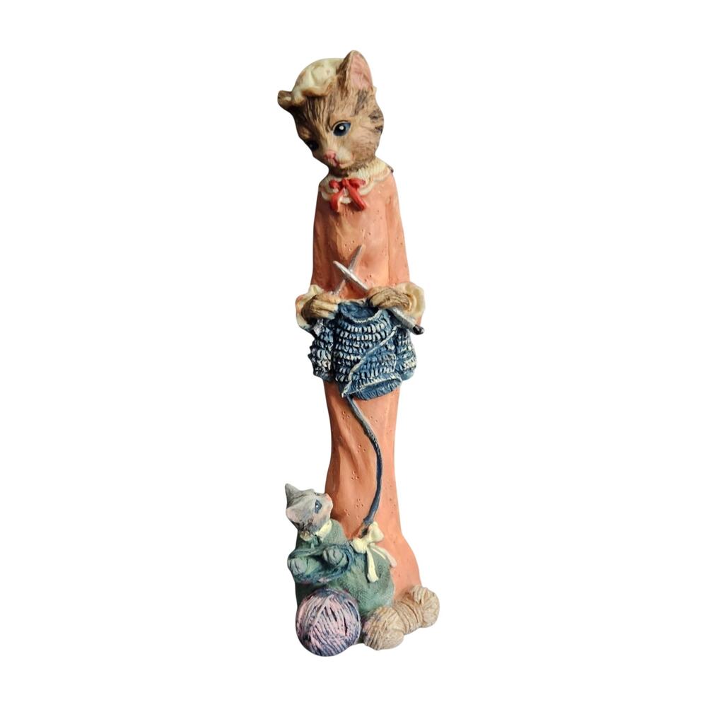 Anthropomorphic Cat Knitting Figurine Mother Kitten Yarn Pencil Cat